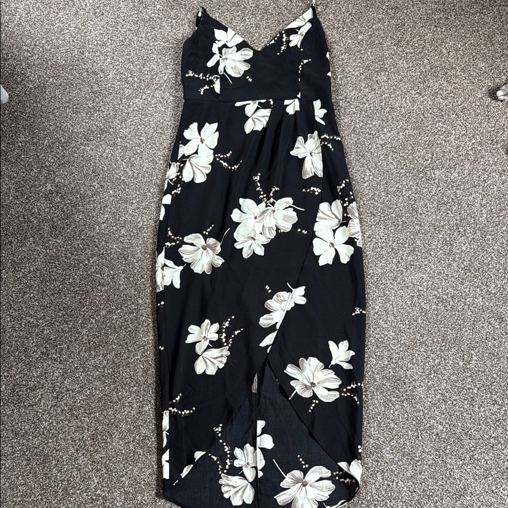 Black and White Midi Dress with Spaghetti Straps